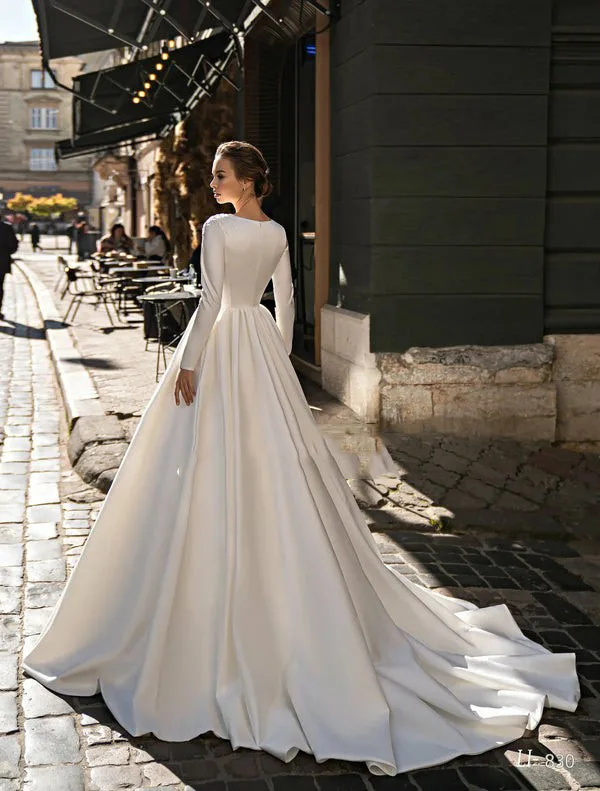 

Msikoods 2025 Modest Wedding Dress Customized Long Sleeves Lace Applique Customized Wedding Gown Arabic Satin Bridal Gown Brides
