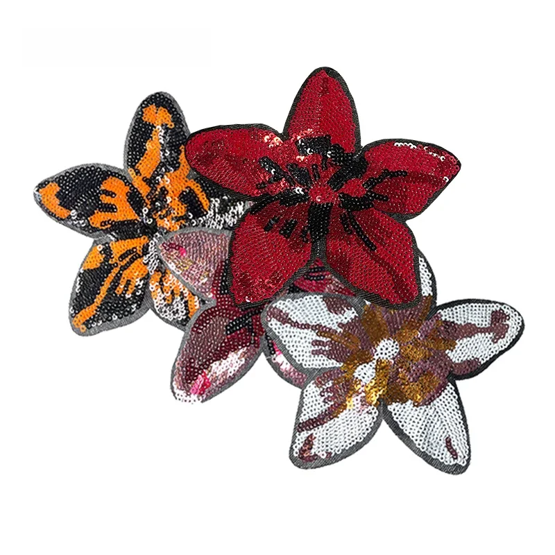 Patch de fleurs à paillettes thermocollantes pour vêtements, accessoires de bricolage pour vêtements, t-shirt et robe, 4 couleurs, 3 pièces par lot