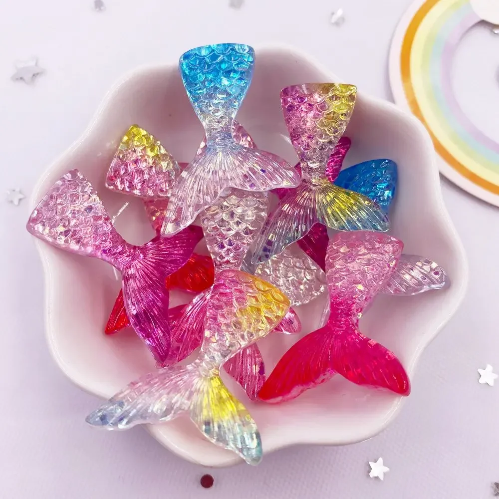 10 pièces résine paillettes 3D queue de poisson Flatback strass Figurine Appliques bricolage queue de sirène Scrapbook artisanat bricolage arc décor OL772