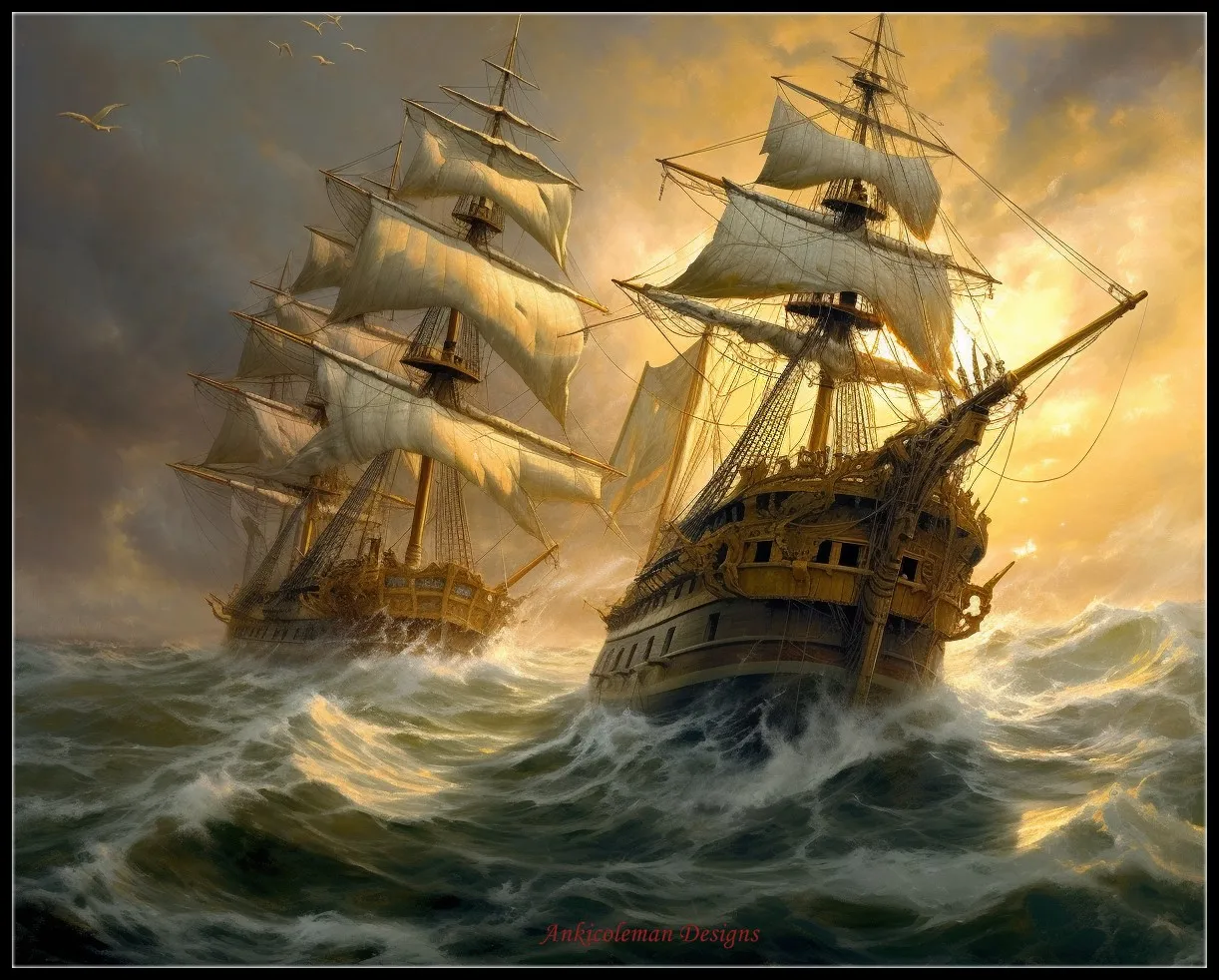 

Embroidery Counted Cross Stitch Kits Needlework - Crafts 14 ct DMC Color DIY Arts Handmade Decor - Two Ships in Rough Seas