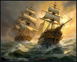Embroidery Counted Cross Stitch Kits Needlework - Crafts 14 ct DMC Color DIY Arts Handmade Decor - Two Ships in Rough Seas