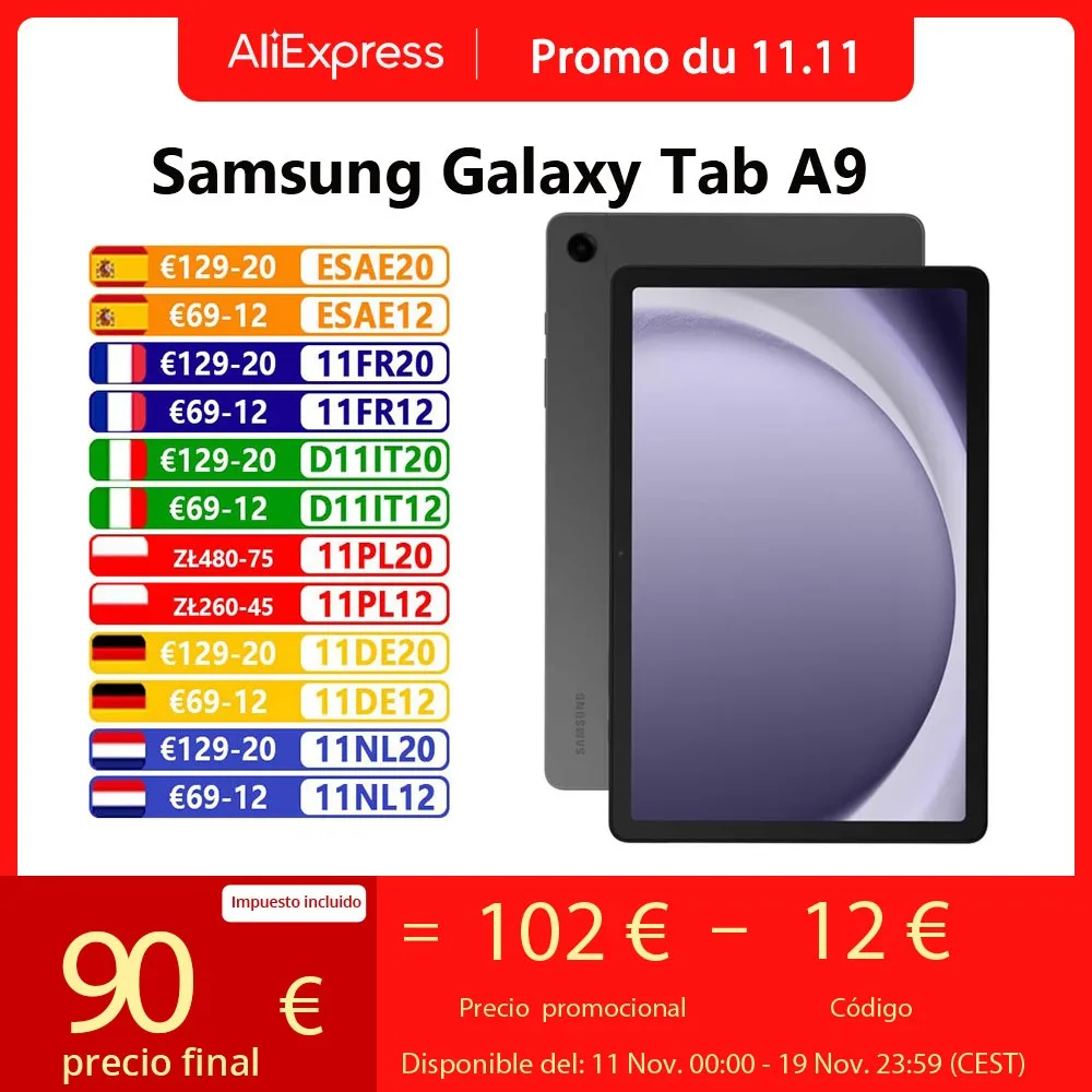 تابلت Samsung Galaxy Tab A9 SM-X110 WIFI 4GB 64GB MediaTek ثماني النواة معالج 8.7 بوصة WXGA + TFT عرض سعة البطارية 5100 مللي أمبير في الساعة