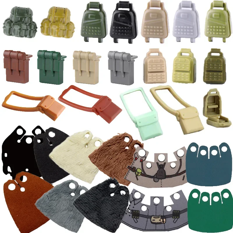 Blocs de construction militaires, figurines de soldats, cadeaux, plusieurs couleurs, accessoires, sac à dos, sac messager, Mini briques MOC
