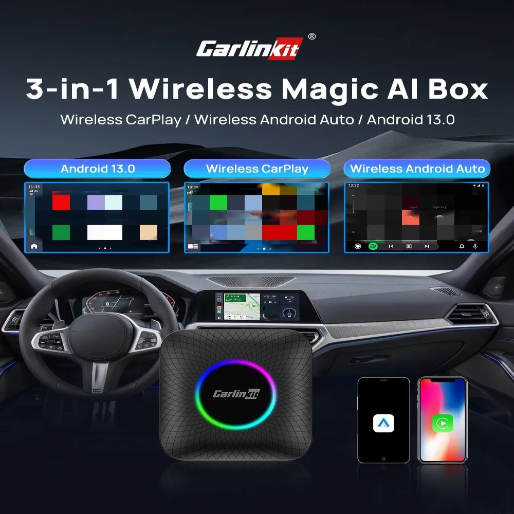 8G 128G CarlinKit CarPlay Ai TV Box Android 13 SDM660 8-Cores Wireless Android Auto CarPlay FOTA Upgrade SIM &WiFi Plug and play