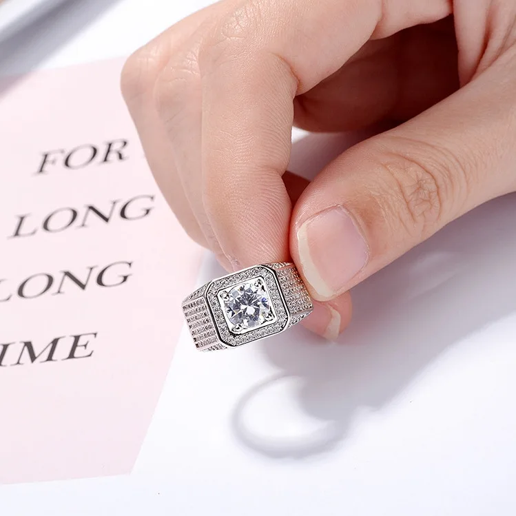 1/2/3/5/10 Carat D Color Moissanite Rings for Man Sparkle Plate 18k White Gold Moissanita S925 Silver Jewelry Pass Diamond Test