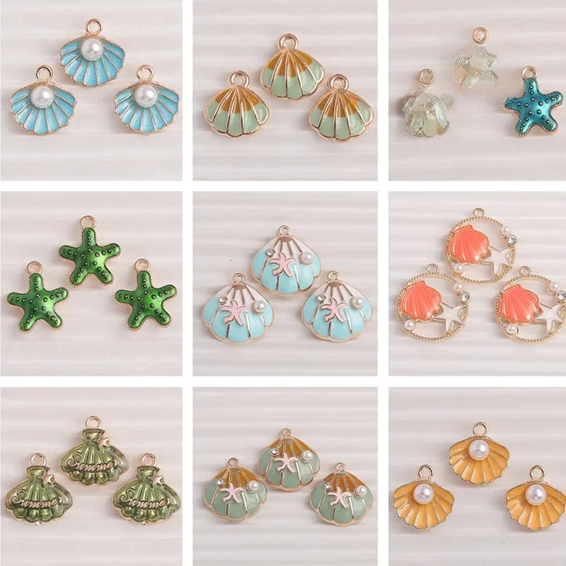 10 sztuk/partia Mix emalia życie morskie Charms do tworzenia biżuterii rozgwiazda muszla perła Charms wisiorki dla DIY naszyjniki kolczyki prezenty — zdjęcie 2