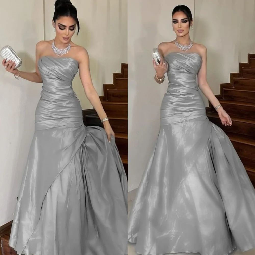 

Customized Mermaid Exquisite Satin Evening Dress Fashion Strapless Sleeveless Homecoming Dress Luxury Special Occasion