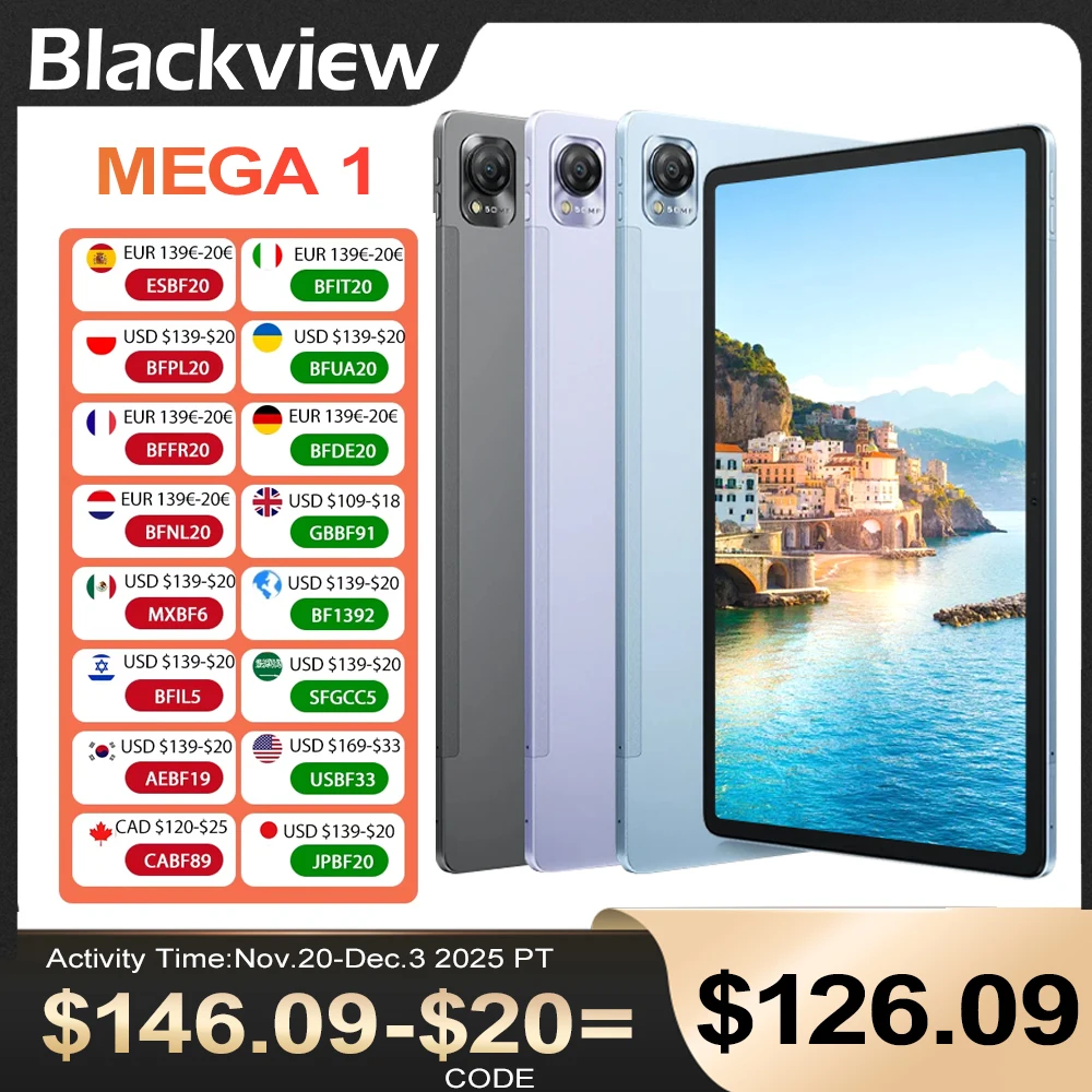 MEGA 1 Tablets Blackview 11.5 inch 2.4K 120Hz Display 8GB/12GB 256GB 50MP Camera 33W Fast Charging 8800mAh Battery MTK Helio G99