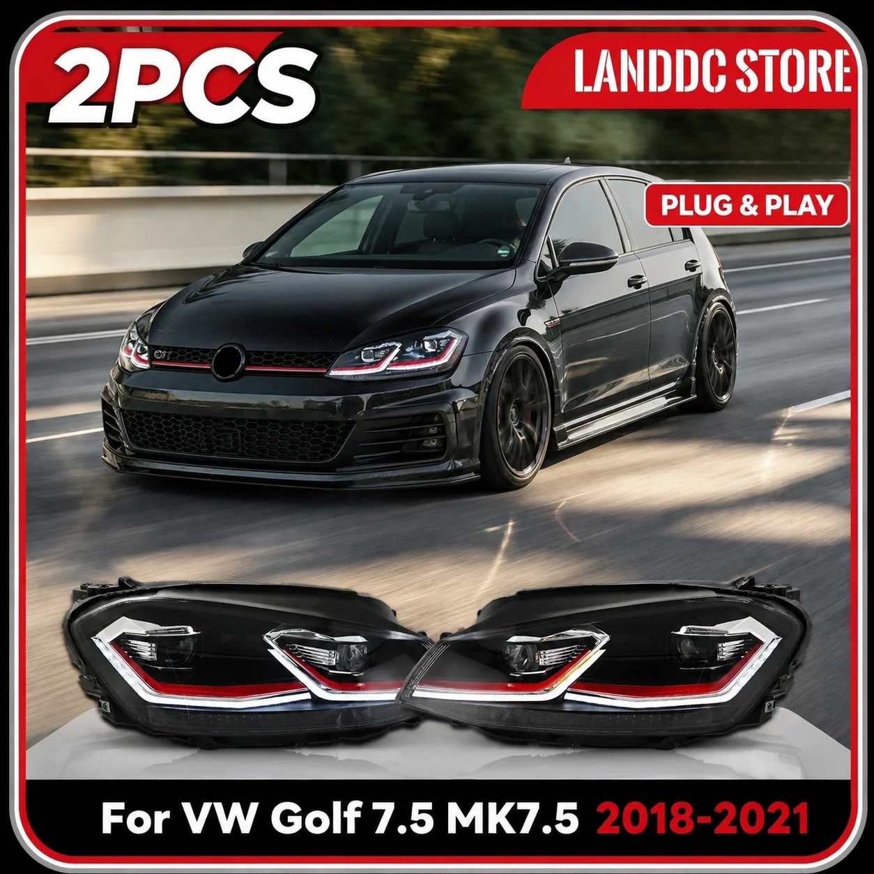 Voll-LED-Scheinwerfer für VW Golf 7.5 MK7.5 2018-2021 Frontleuchte Perfekte Upgrade-Optionen Dynamisches Tagfahrlicht Sequentiell 1 Paar