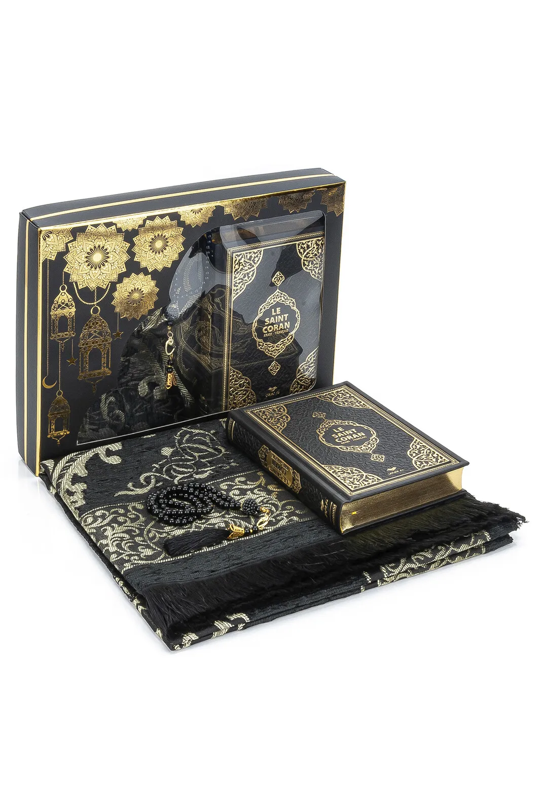 

French Translation Luxury Quran Portable Quality Prayer Rug Special Rosary Muslim Islamic Gift Set Ramadan Worship