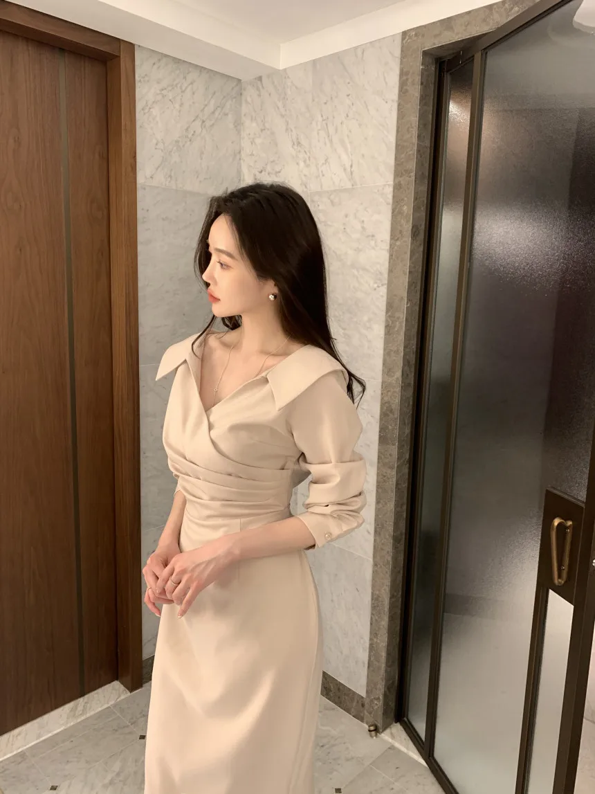 3 kleuren dames herfst Franse kraagvorm overhemdjurk elegante vetersluiting taille knop casual chique midi-jurken vrouwelijk (CS1236)