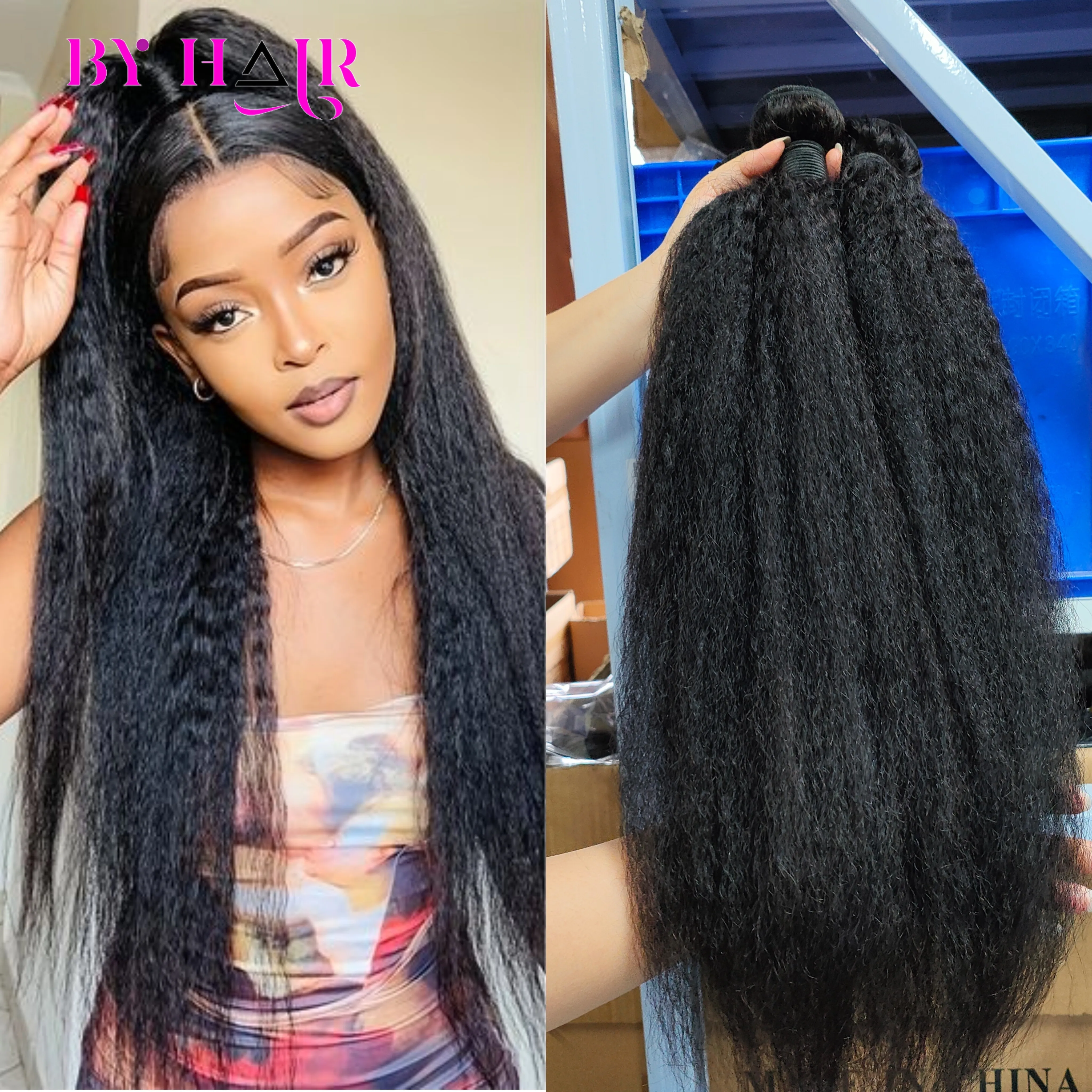 

Kinky Straight Hair Bundles 100% Unprocessed Virgin Human Hair Bundles Yaki Straight Hair Bundles Remy Hair Extensions Thick End
