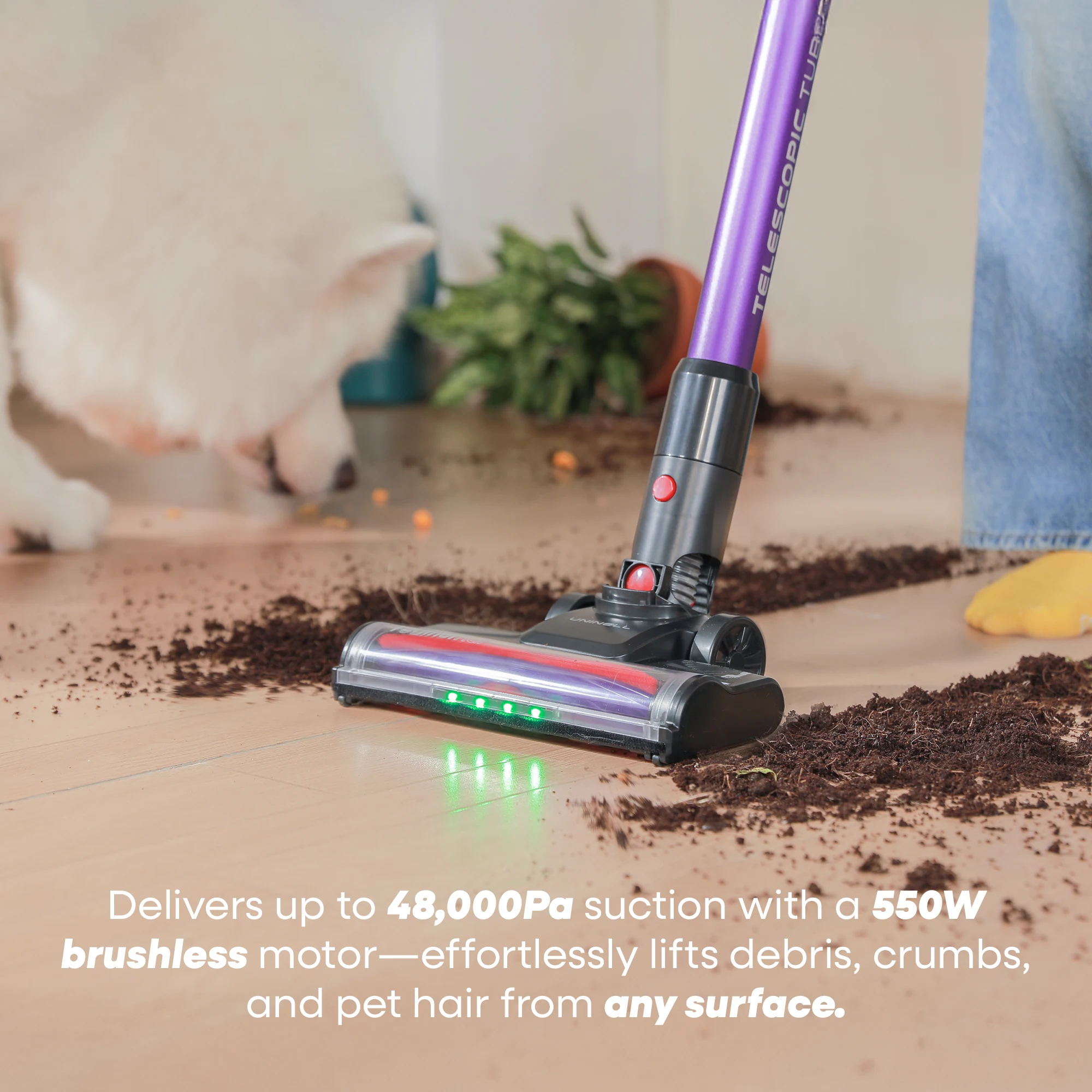 Refurbished UNINELL HOME By Erabros UV2 Cordless Vacuum Cleaner, 48KPa 550W Vertical Vacuum Cleaners for Home, Lightweight Stick Vacuum with 65Mins Runtime, Self-Standing, Anti-Tangle Handle Vacuum for Pet Hair (Refurbished) view 3