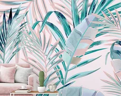 Fashion floral pattern with tropical palm leaves Wallpaper, Soft Pink Tropical Leaves Wall Mural