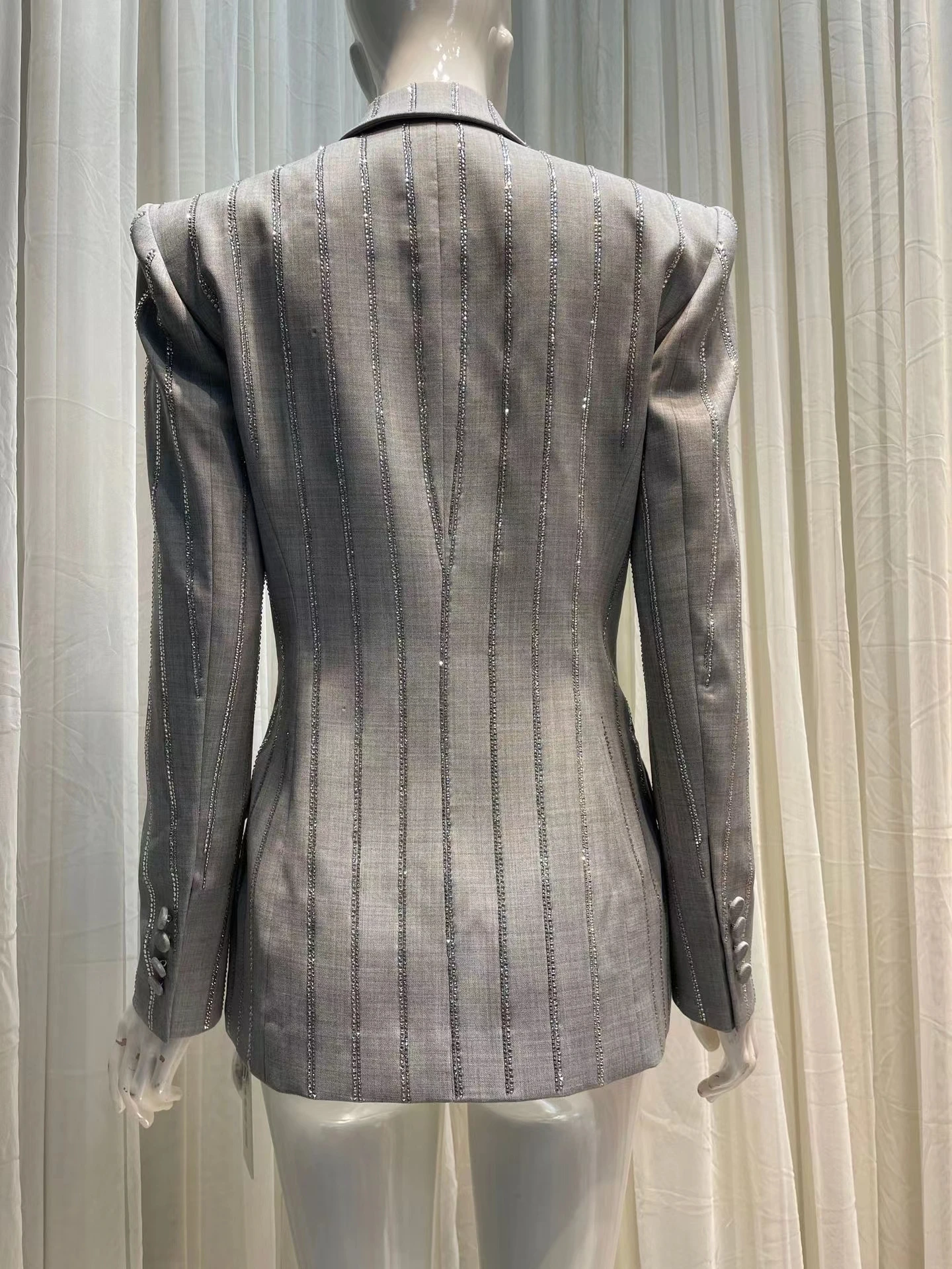 High Quality New Blazer 2023 For Women Suit Diamonds Polyester Shiny Loose Fashion Party Club Summer