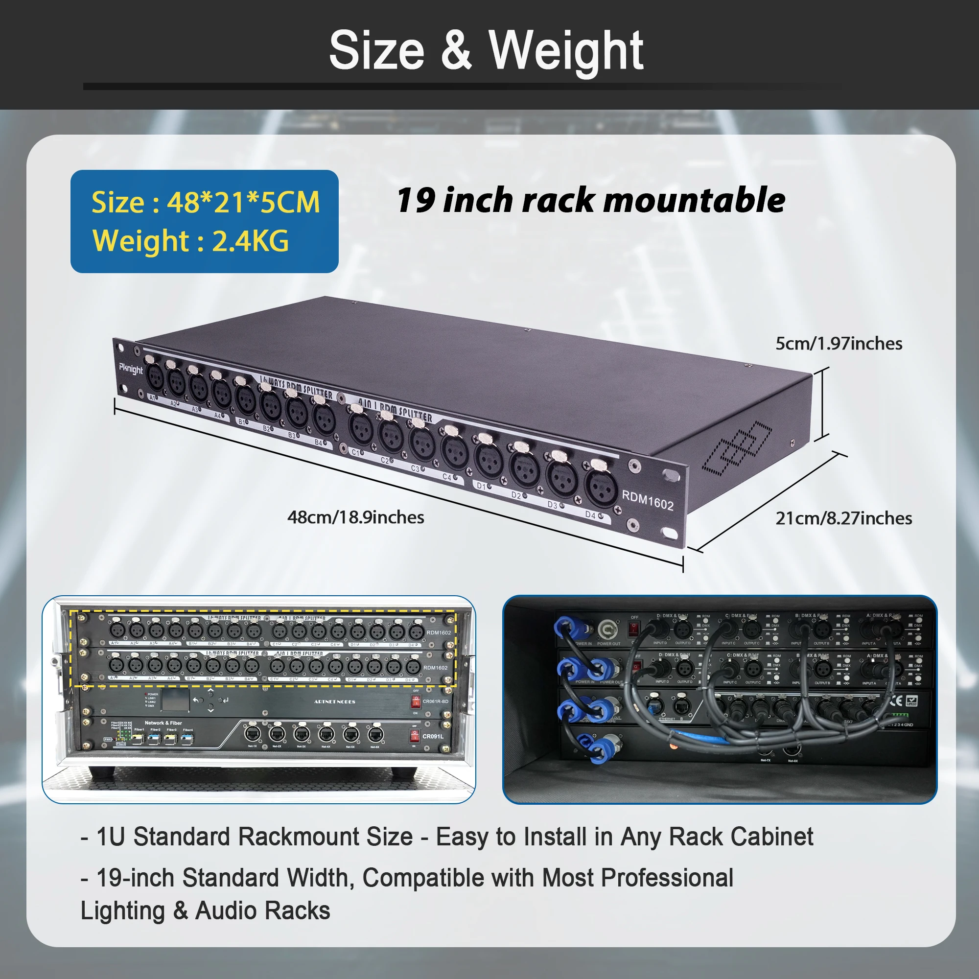 Divisor de señal DMX y RDM de 16 canales, distribuidor DMX opticamente aislado con interruptor RDM, terminación y indicadores LED RDM1602