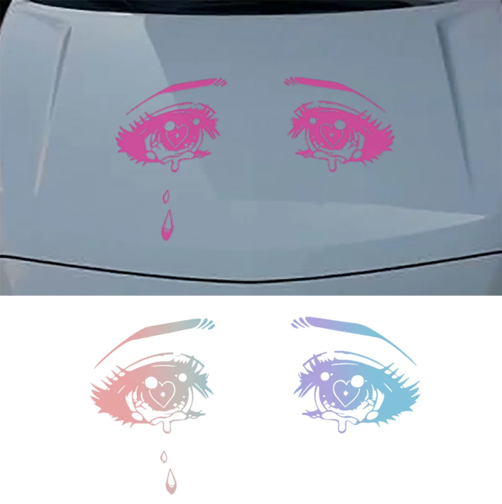 

Crying Eyes JDM Car Sticker Waterproof Holographic Bumper Windshield Window Stickers External Decor Anime Girl Eyes Vinyl Decal