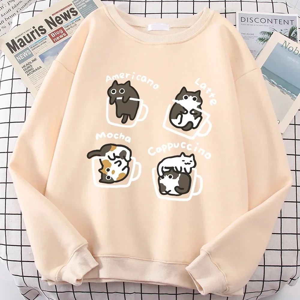 2026 Coffee Cat Long Sleeve T-Shirt Print Shirt Funny Hip Hop 90s T Shirt Women's Casual Print Crew Neck Top Tee Tshirt
