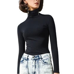 Women Cotton T-shirt Turtleneck Long Sleeve women's shirt All match Spring Autumn Basic Women Top