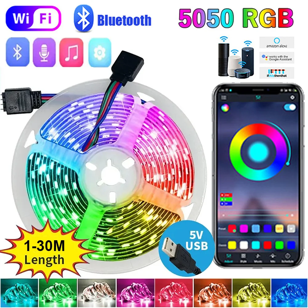 led strip lights com controle app rgb cor mudar luz flexivel fita lampada tv backlight fita diodo room decor iluminacao 5050 01