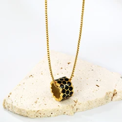 LUXUKISSKIDS Trendy Gothic Black Cylinder Pendant Necklaces for Women/Men Couple Steel Pink Choker Anniversary Jewelry for Gifts