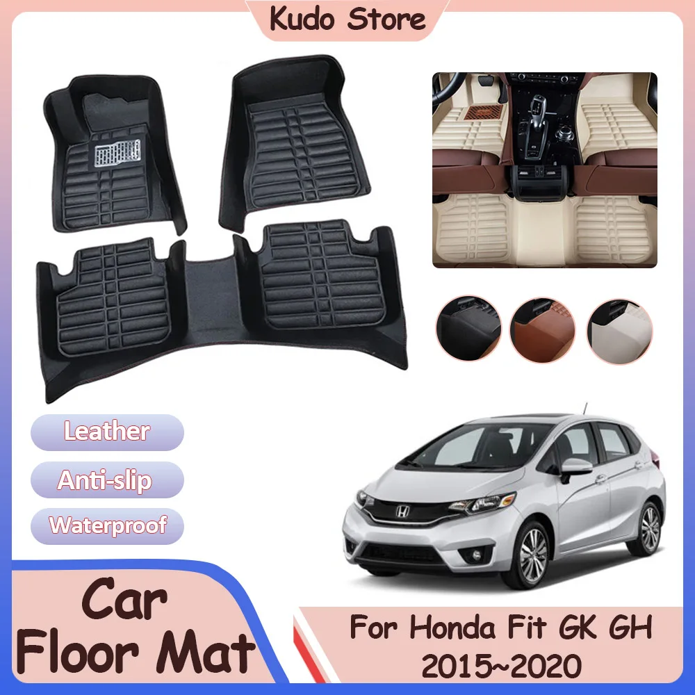 

Car Floor Mat for Honda Fit Jazz GK GH GP Hybrid 2015~2020 Custom Leather Panel Liner Carpets Foot Parts Rug Interior Accessorie