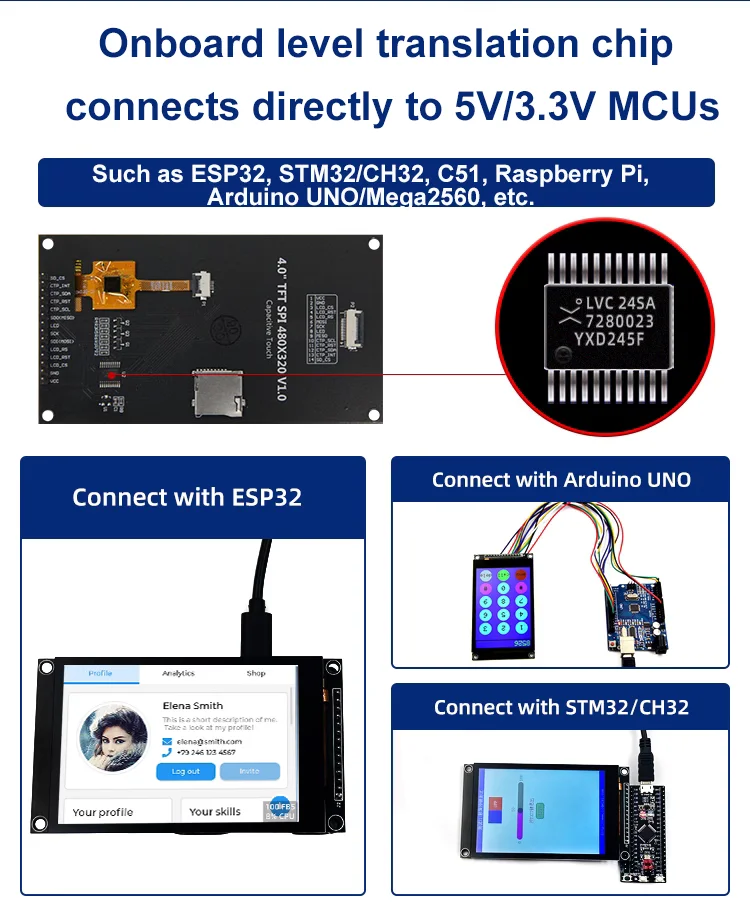 4,0-calowy wyświetlacz szeregowy TFT LCD 320X480 SPI Opcjonalny pojemnościowy moduł ekranu dotykowego dla ESP32/STM32/Arduino UNO&Mage2560/C51/CH32