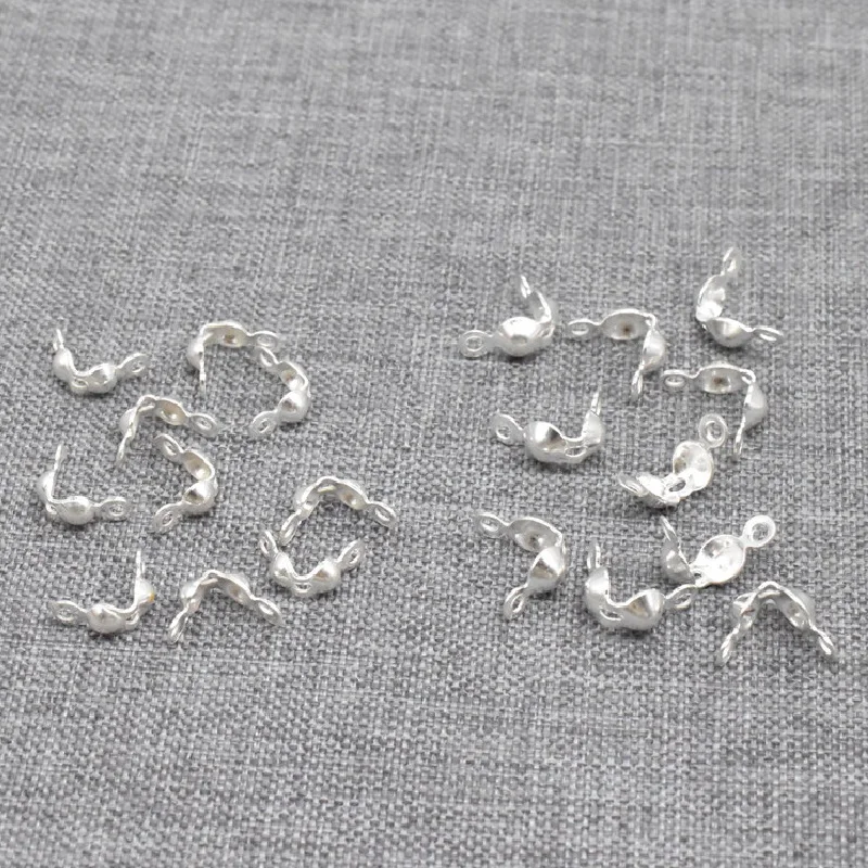 

30pcs of 925 Sterling Silver Fold Over Clamshell End Tip Crimp Cover Beads Jewelry Findings