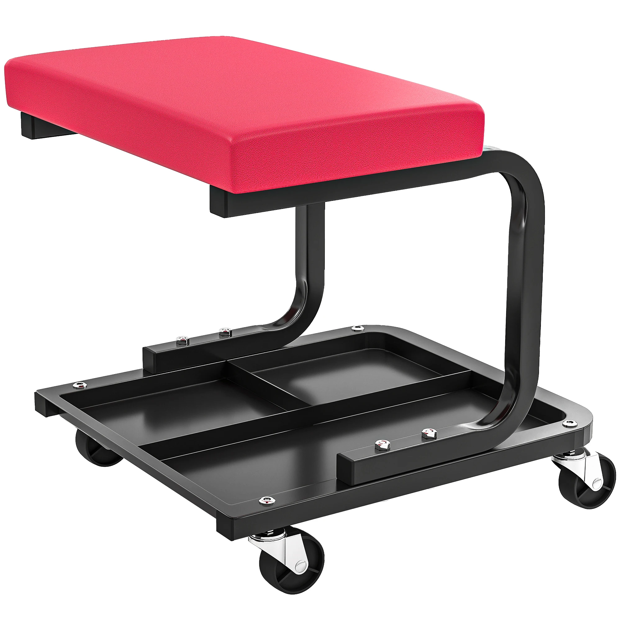 Tabouret de travail roulant avec plateau à outils, chaise de travail pour garage, avec rotation à 360° °   roulettes pivotantes, tabouret d'atelier rembourré, adapté à la réparation et à l'entretien automobile.