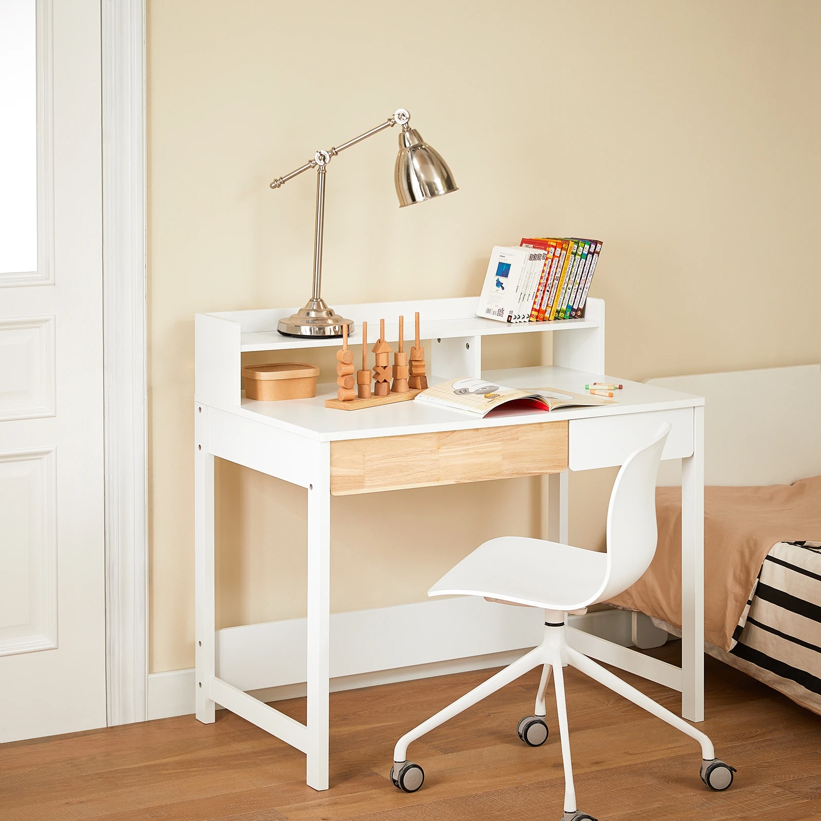 SoBuy FWT106-W 2 Escritorio de almacenamiento Mesa de computadora Mesa de oficina Escritorio esquinero para oficina en casa Escritorio