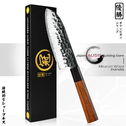 Grandsharp 5 Inch Santoku Knife Japanese Kitchen Knives 2 Layers AUS-10 Steel Chef's Cooking Tools Wooden Scabbard Saya Gift Box