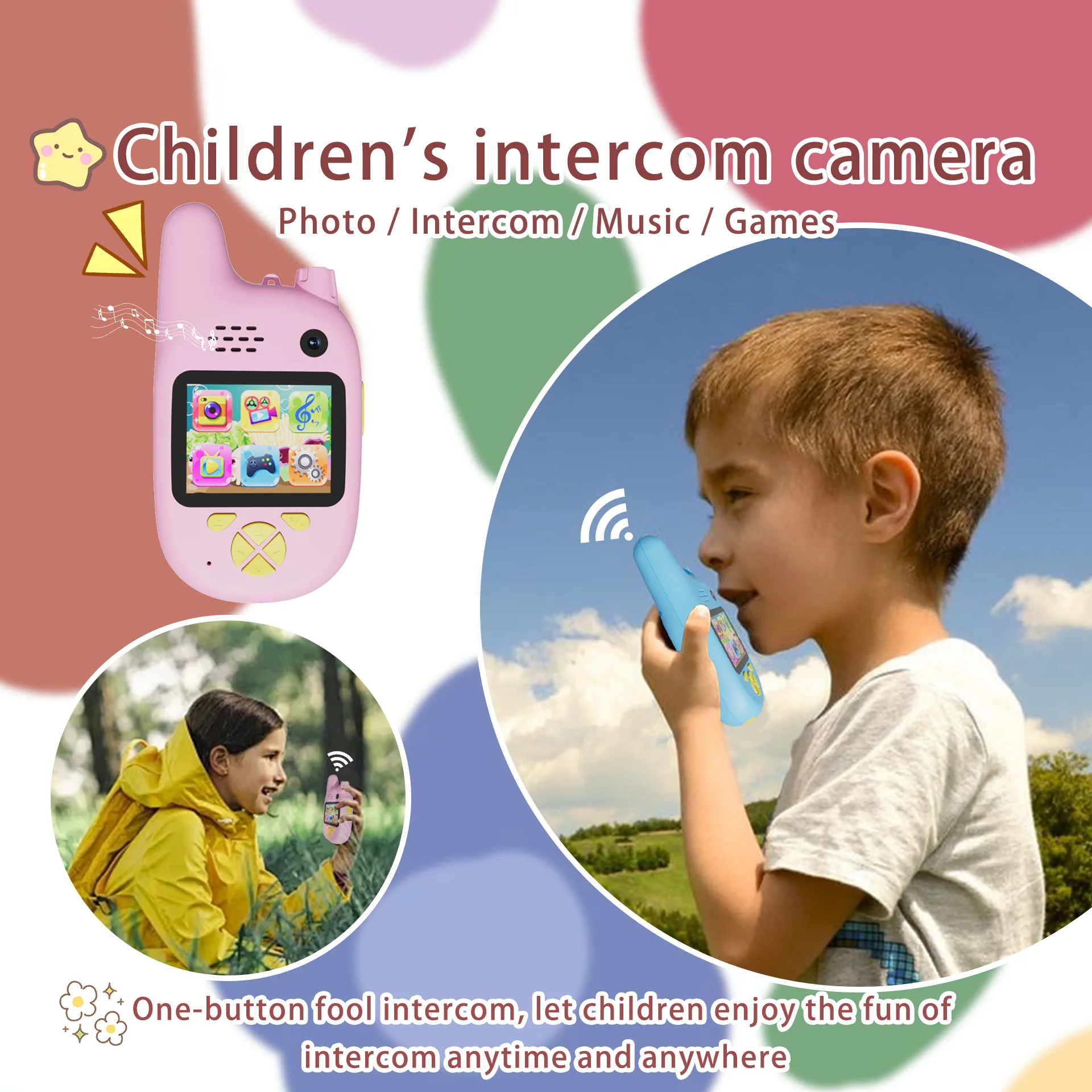 Walkie-takie CÁMARA DE ACCIÓN Digital para niños, niños y niñas de 3-9 años, juguetes para niños pequeños, HD, pantalla de 2 pulgadas, 2 piezas (Rosa + azul)