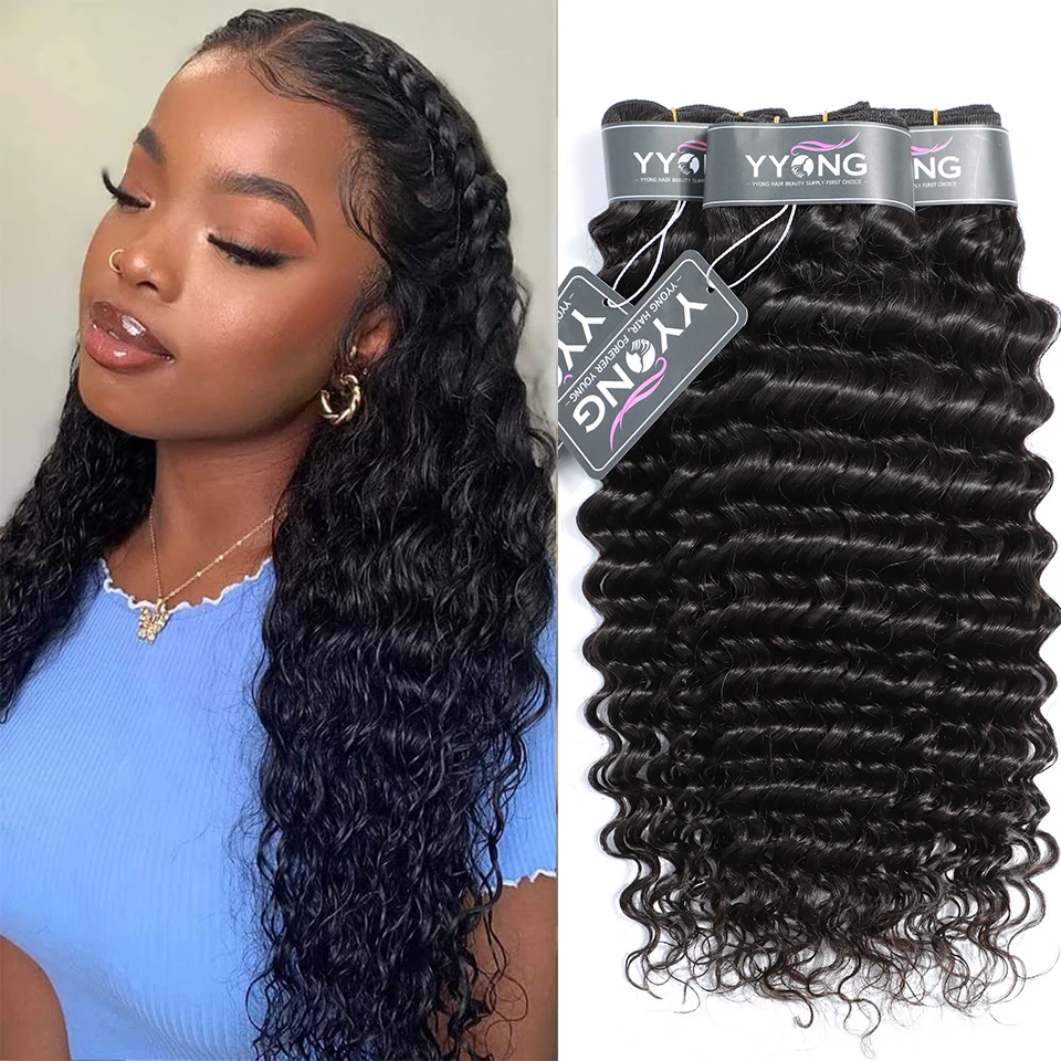 

Yyong Hair 3 Bundle Deals Brazilian Hair Weave Bundles Deep Wave Hair Extensions Natural Color Can Be Dyed 100% Human Hair Remy