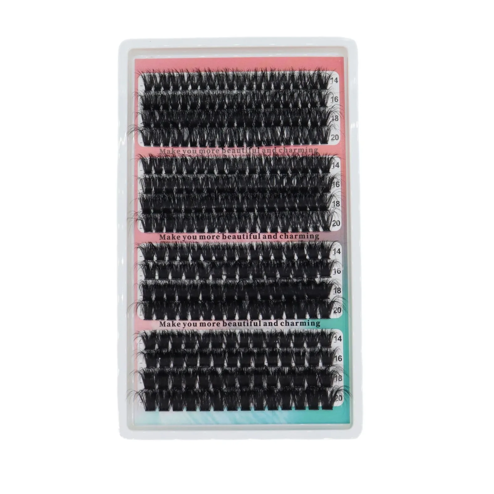 4 secciones 16 filas 60D-200D pestañas peludas segmentadas DIY de gran capacidad 14-20mm mezcla de pestañas postizas