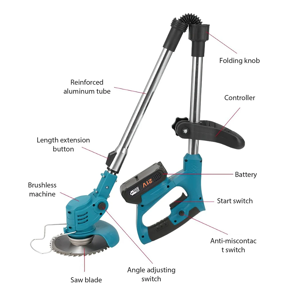 Kabelloser Elektrischer Rasenmäher 7800/min Rasentrimmer Faltbar Einstellbar 100-135cm Garten-Unkrautentfernungs- und Beschneidewerkzeug für Makita 21V Akku – Detail 4