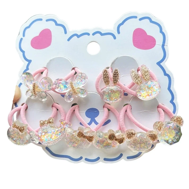 Bandes de cheveux élastiques transparentes pour filles, joli lapin blanc, paillettes, cravates pour enfants, vêtements de sauna pour bébé, accessoires pour cheveux, 2 pièces