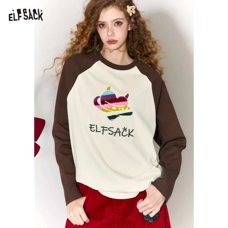 

ELFSACK Minimalist Casual Loose Devil Heart Letter Embroidery Tshirt For Women