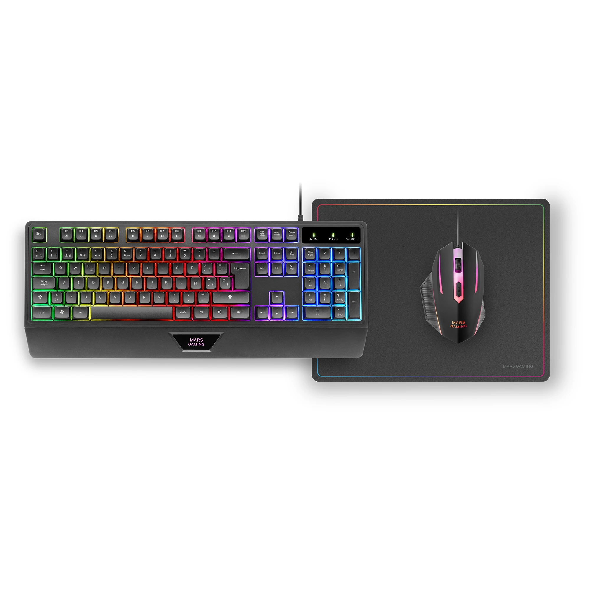 MCP124 gaming Combo Gaming 3en1 H-Mech LED RGB ergonomic keyboard RGB 3200DPI Switches HUANO Nanotextil 360x260mm cross-platform support black or white Spanish/French/Portuguese