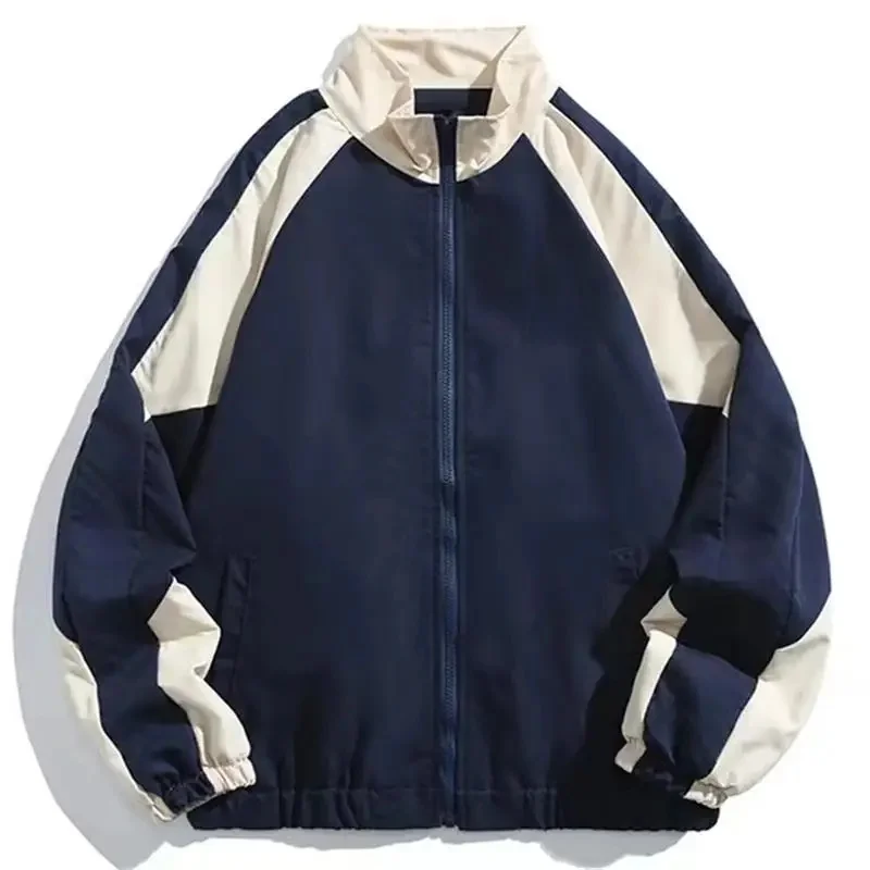 Kurtka męska z odblaskowymi paskami 2026 Hip Hop Streetwear, kurtki z zamkiem błyskawicznym, wiatrówka, cienkie kurtki Harajuku, sportowe, czarne, niebieskie. — zdjęcie 2