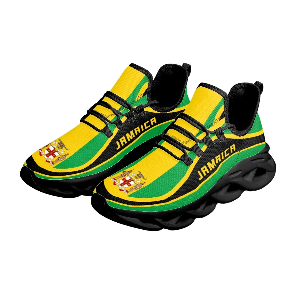 Sapatos leves de malha de renda para homens e mulheres, padrão de bandeira jamaicana, sapatos de orgulho patriótico, tênis de plataforma