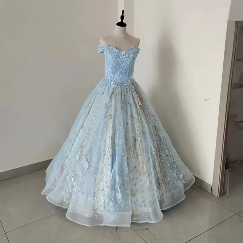 Blue princess dress lace gown