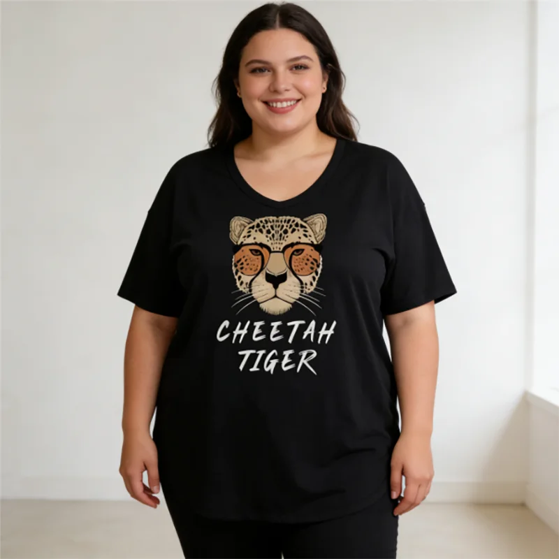 T-shirt da donna con grafica leopardata carina taglie forti 40-150 kg T-shirt casual estiva allentata oversize con stampa tigre ghepardo