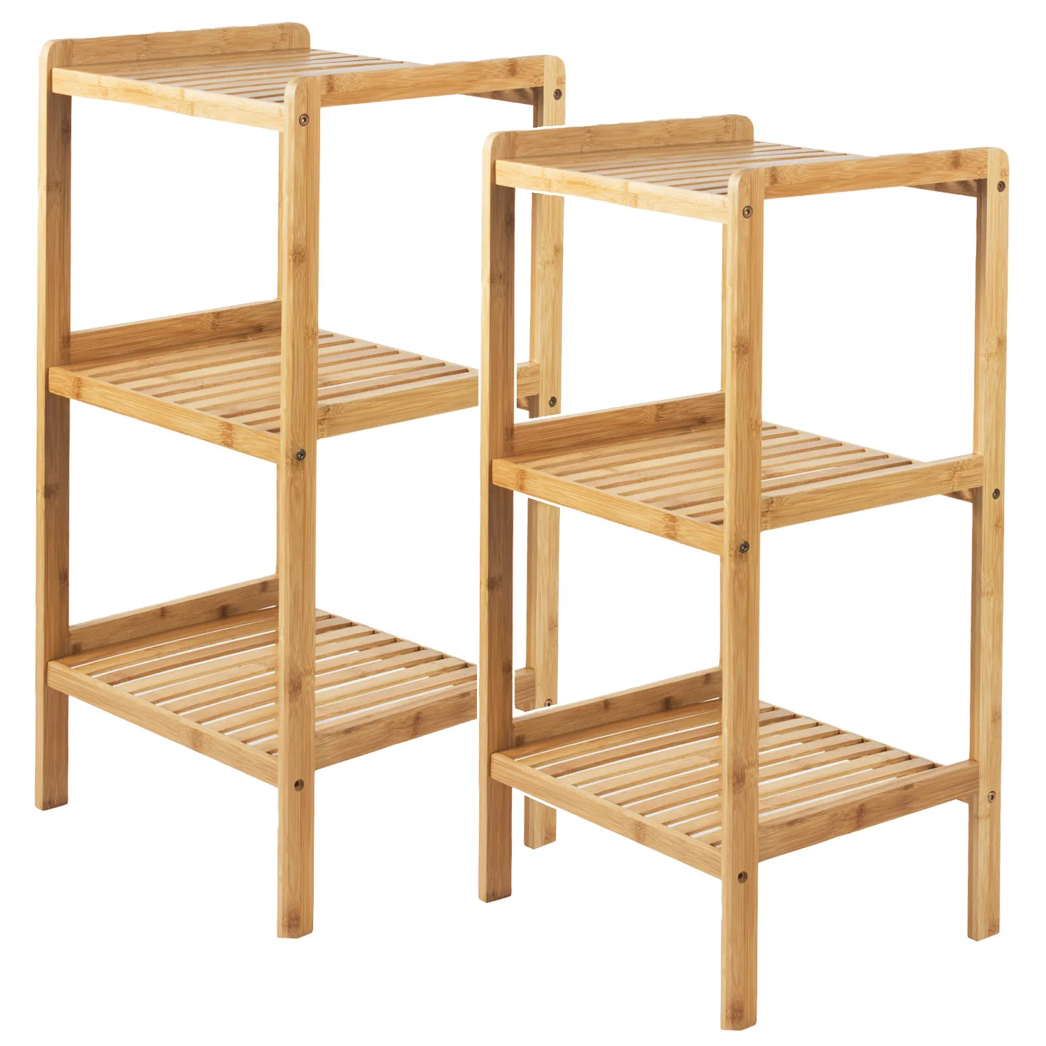Bamboe badkamerkast opbergrek voor handdoeken, cosmetica en andere badkameraccessoires 370x330x780mm 3 planken GB321 GroenBlauw