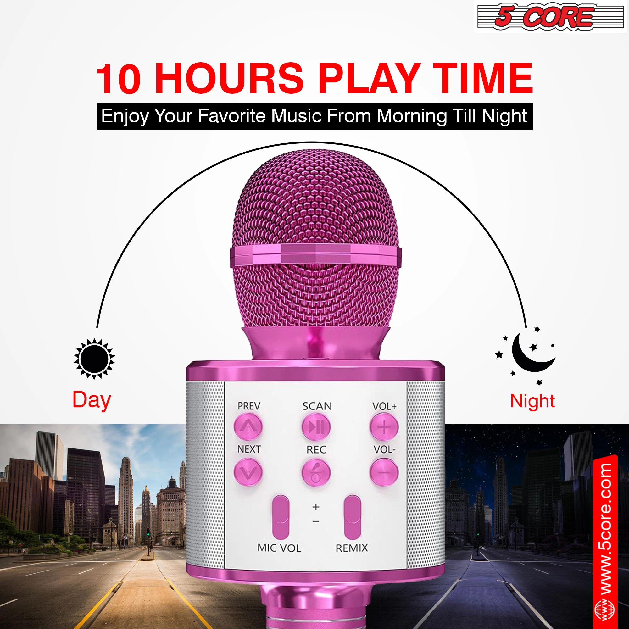 5 Core Microphone Wireless Karaoke Mic With Speaker 3 in 1 Portable Bluetooth Microfono Inalambrico WM SPK PINK