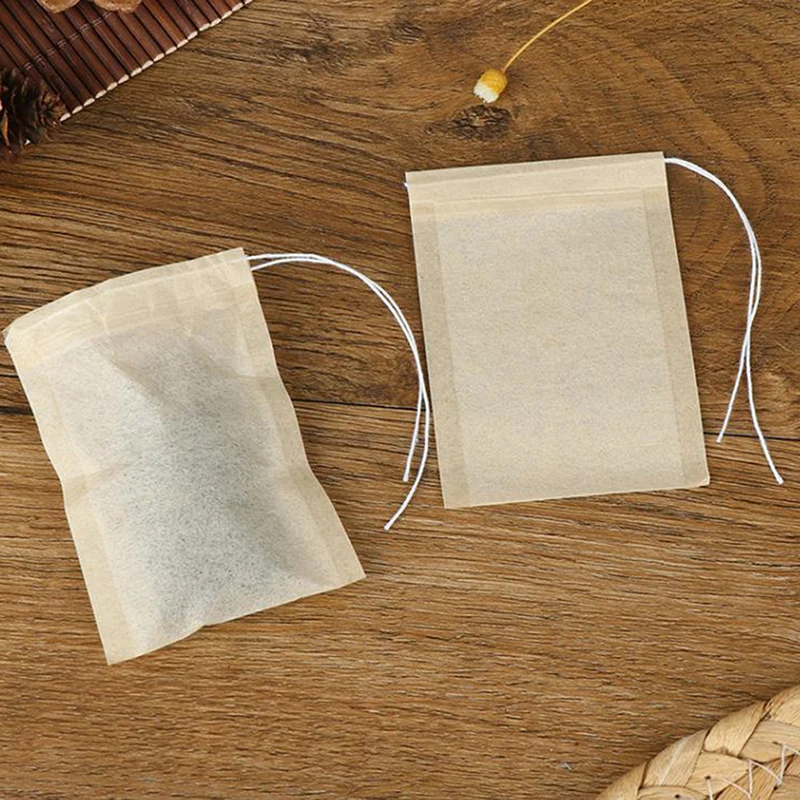 100Pcs Disposable Teabags Non-Woven Fabric Tea Filter Bag for Spice Tea Infuser with Draw String Filter Paper for Herb Loose Tea