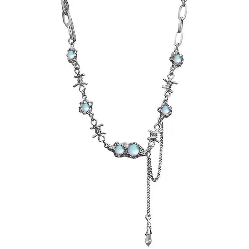 Thorn Zircon Tassel Moonstone Necklace for Women - High-End Design, Light