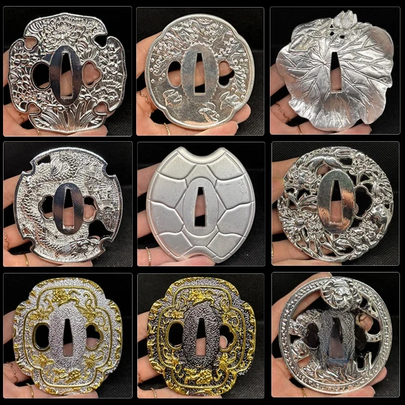 Joli argent Katana Tsuba alliage japonais samouraï épée garde épées faites à la main raccord pour Wakizashi bricolage accessoire