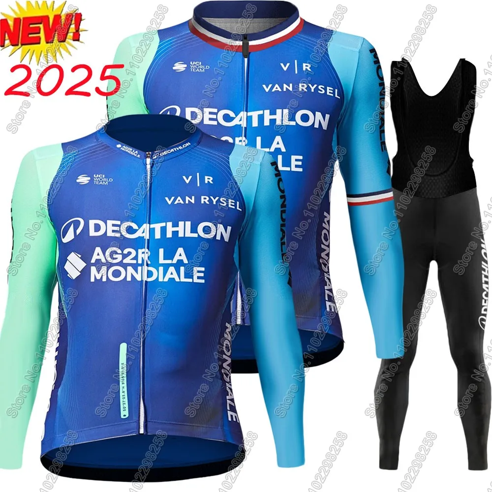 Team Ag2r Cycling Jersey 2025 Set Winter France National Suit Blue Long Sleeve Kits MTB Bike Road Pants Bib Wear Ropa Maillot