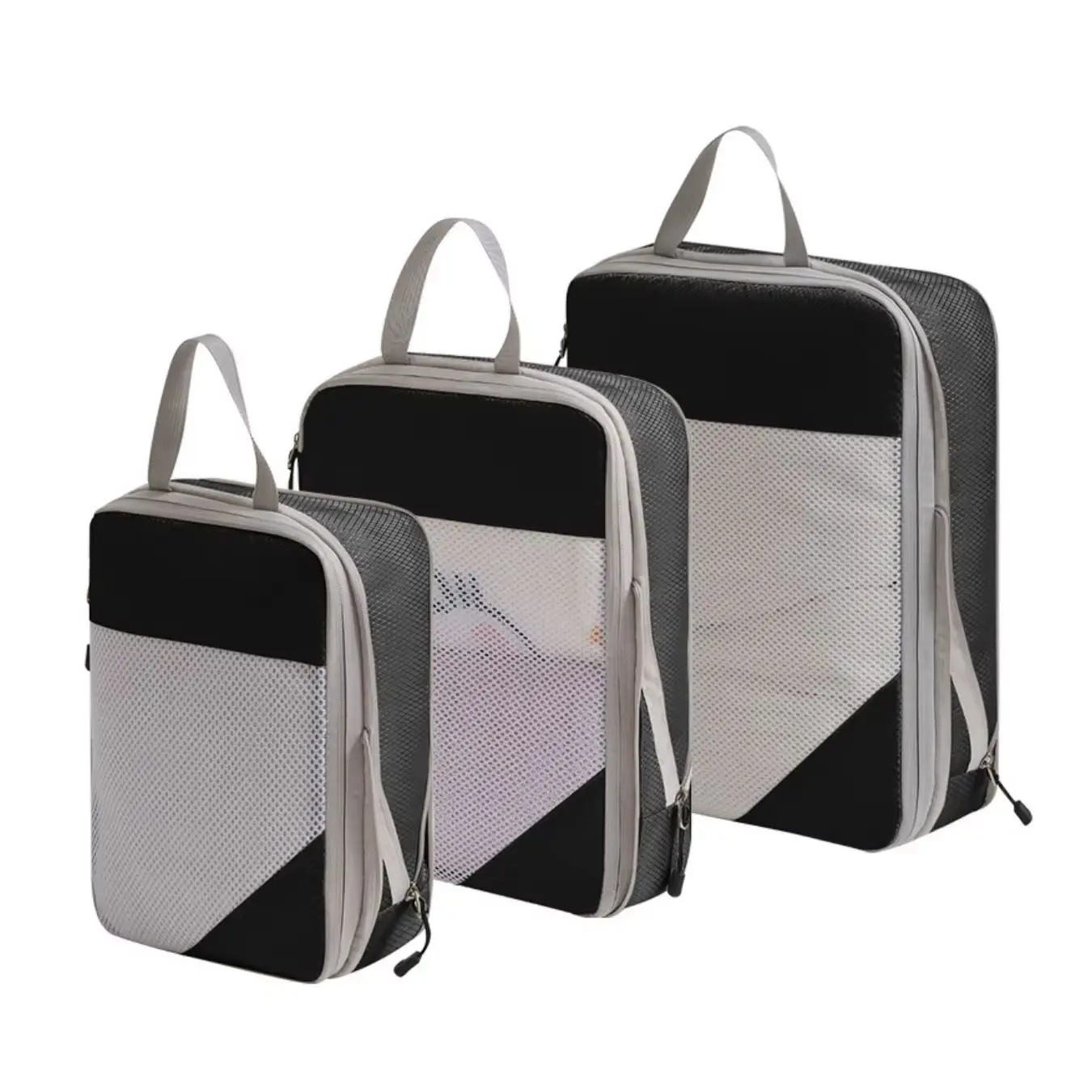 Set van 3 samendrukbare verpakkingen Reisopbergzakken Kubussen Waterdichte koffer Nylon Draagbaar met handtas Bagage-organizer - afbeelding 2