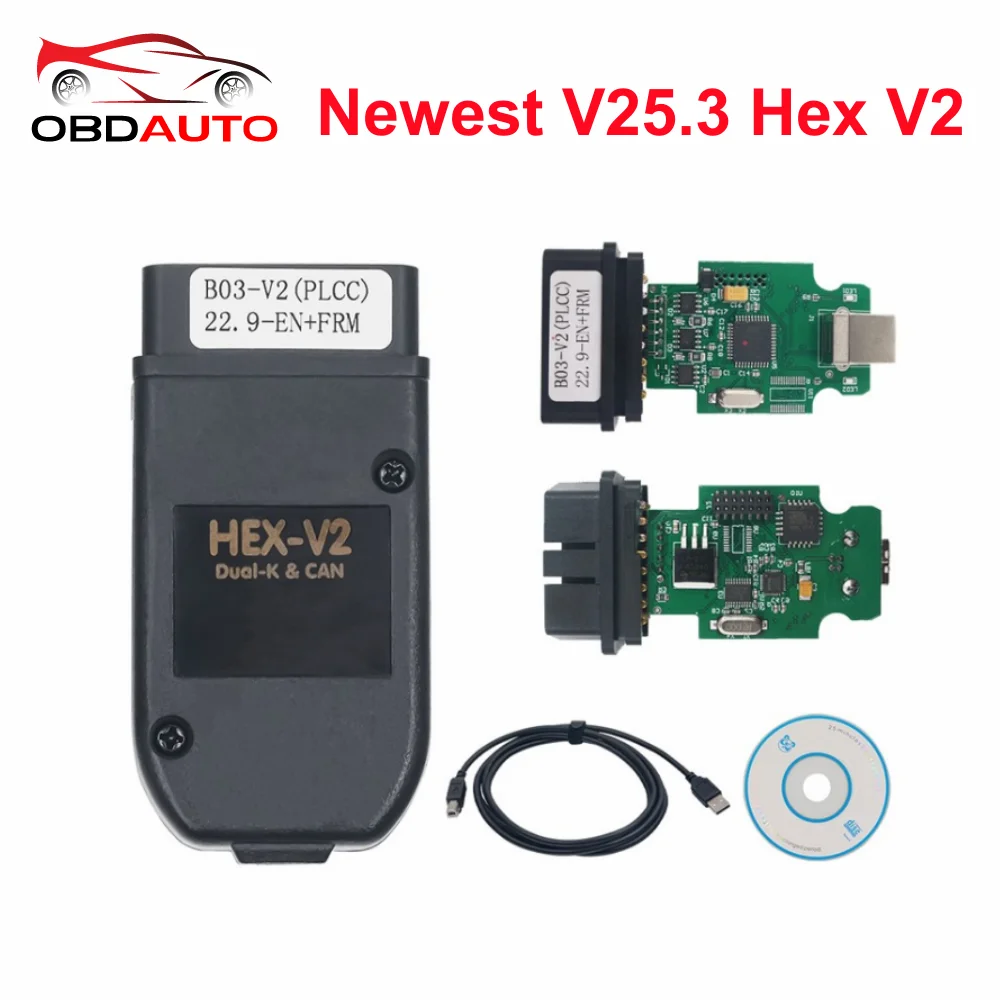 VCDS V25.3 ل vagcom HEX V2 واجهة USB غير محدود VINs ATMEGA162 Obd2 الماسح الضوئي HEX-V2 كابل أداة تشخيص السيارة
